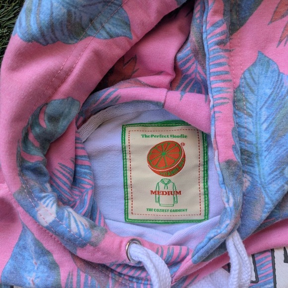 Pink Floral Tropical Print Hoodie Palm Beach Sweatshirt Womens M Coastal NWOT - Picture 3 of 7